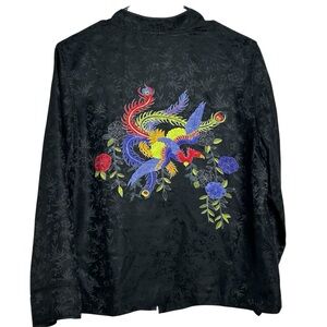 Chico's Black Jacquard Silk Button-Up Blouse